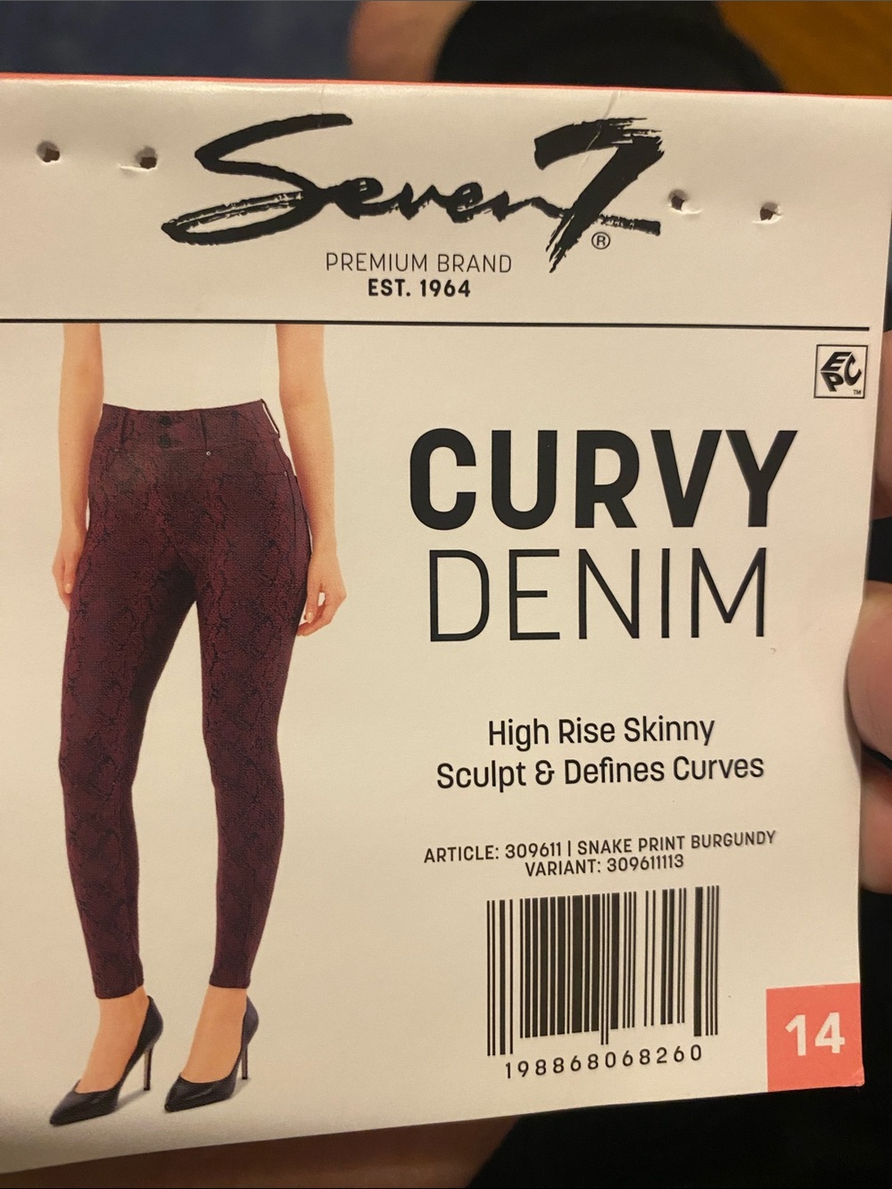 Seven7 Burgundy Snake-Print High Rise Skinny Jeans